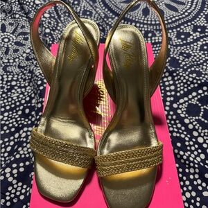 Lilly Pulitzer Gold Heels with Slingback Design